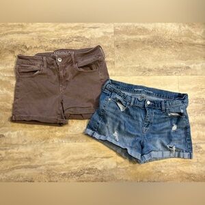 Brown and Blue Denim Shorts Set